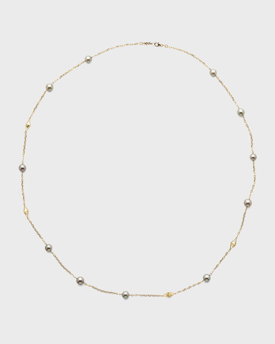18K Yellow Gold 9mm Gray Tahitian 11-Pearl Necklace, 36"L